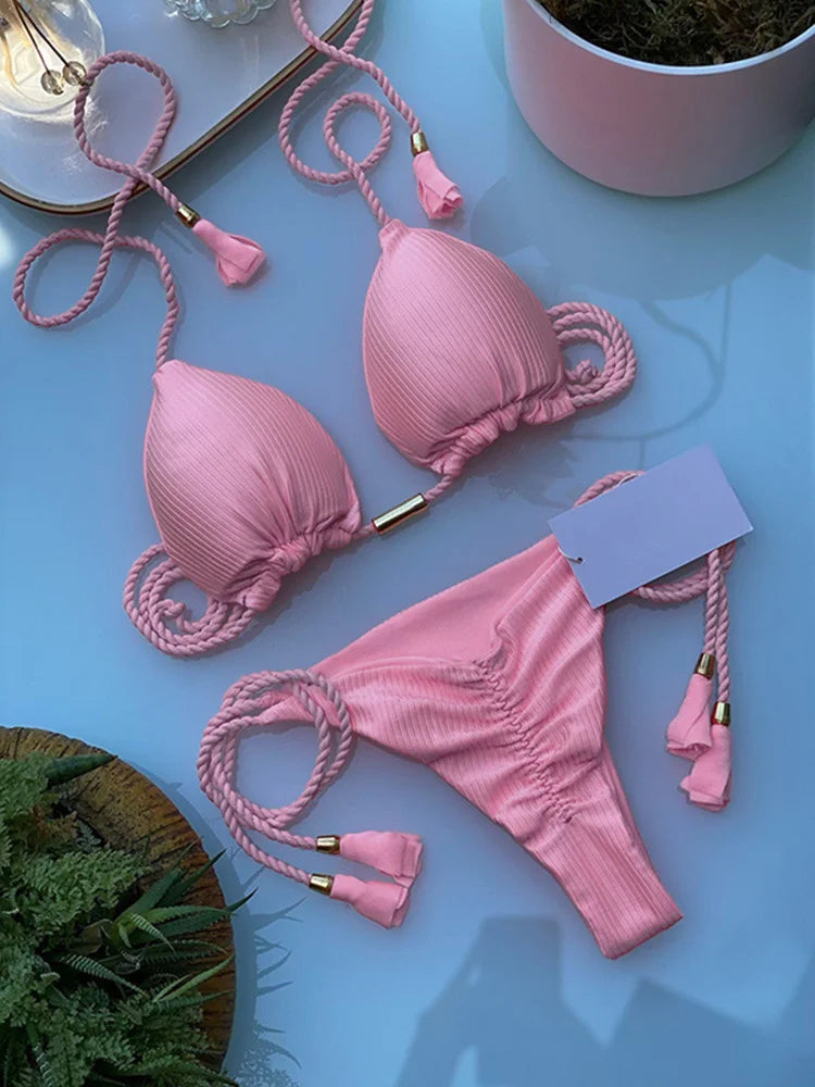 Bikini Mujer 2025 | Triángulo Multicolor Sin Espalda con Cordón