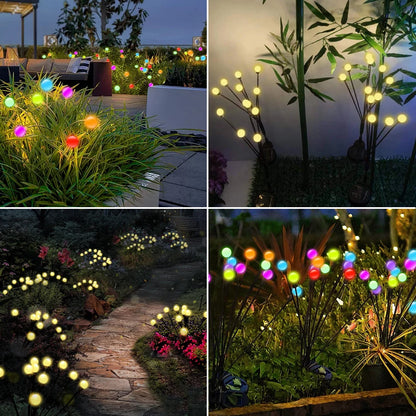 Luces Solares Firefly Impermeables – 8/10/40 LEDs RGB o Blanco Cálido para Jardín, Patio y Decoración Exterior