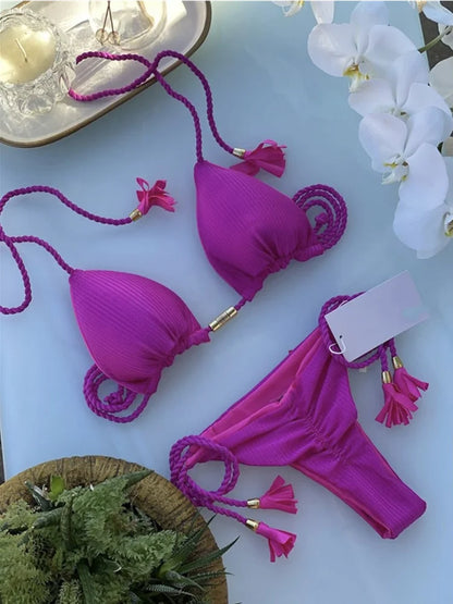Bikini Mujer 2025 | Triángulo Multicolor Sin Espalda con Cordón