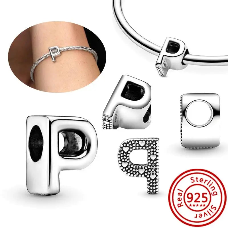 Charm Letras A–Z Plata 925 | Alfabeto Completo | Compatible Pandora Pulseras DIY