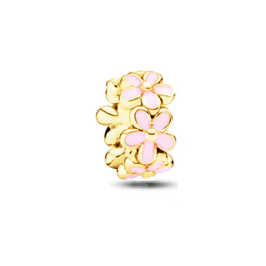 Charm Plata 925 Flores Rosadas | Cerezo y Margarita Brillante Compatible Pandora