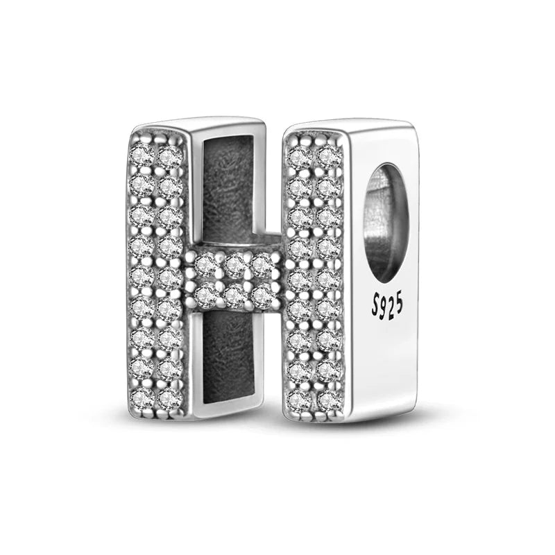 Charm letra alfabeto A-Z con circonias rosas en plata 925 – Abalorio elegante para pulseras tipo Pandora, joyería DIY personalizada