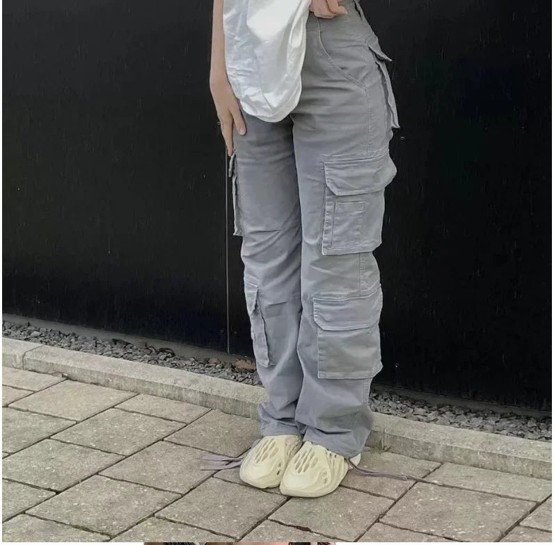 Pantalones Cargo Mujer Otoño Invierno | Jeans Rectos Cintura Alta Pierna Ancha Vintage