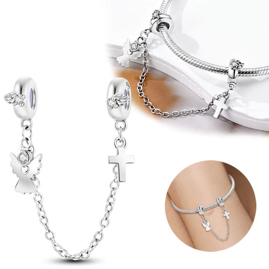 Cadena de Seguridad Ángel Guardián con Cruz Plata 925 | Compatible Pandora Original