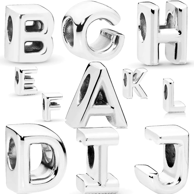 Charm Letras A–Z Plata 925 | Alfabeto Completo | Compatible Pandora Pulseras DIY