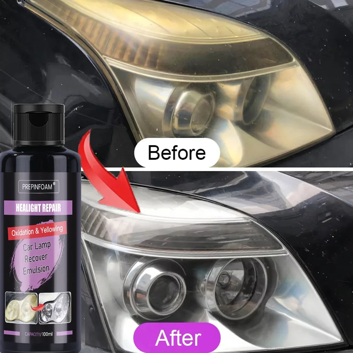 Kit de Restauración de Faros para Coche – Pulido y Reparación, Eliminación de Oxidación y Arañazos, Agente Renovador P8