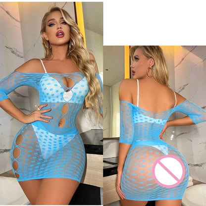 Vestido Mini Mujer 2025 | Lencería Sexy de Malla Transparente y Hollow Out