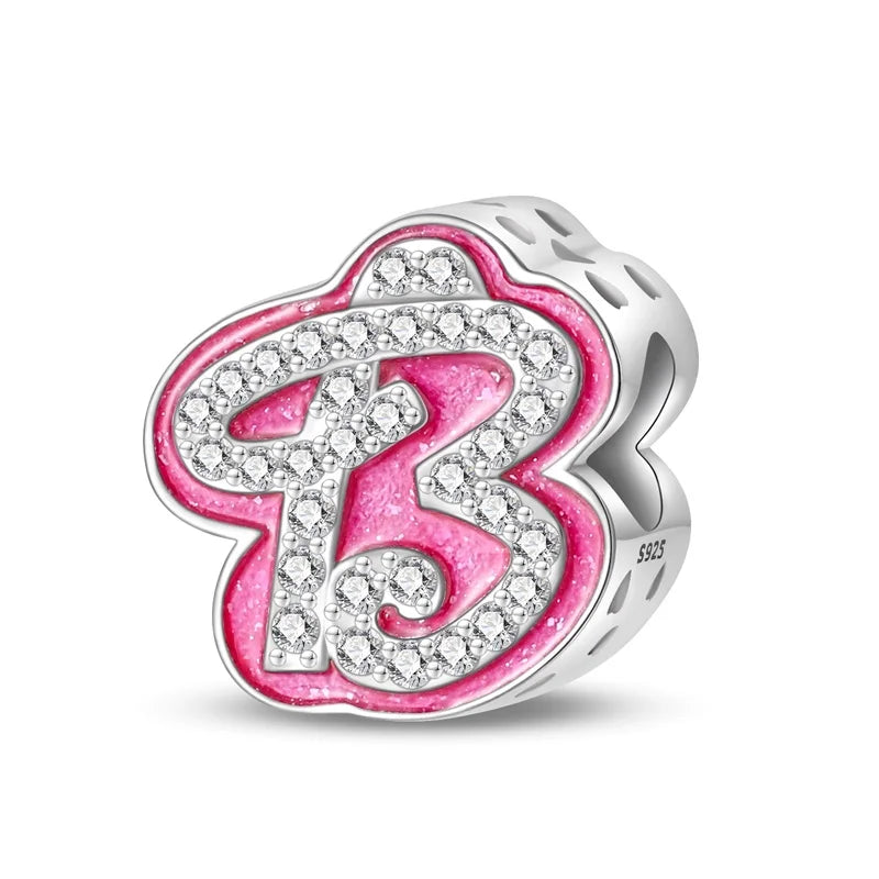 Charm letra alfabeto A-Z con circonias rosas en plata 925 – Abalorio elegante para pulseras tipo Pandora, joyería DIY personalizada