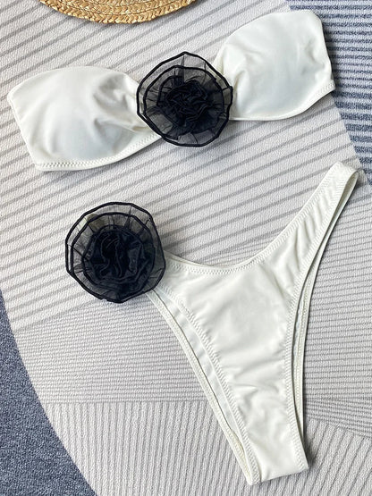 Bikini Brasileño Strapless Mujer | 3D Flores Bandeau 2 Piezas Playa