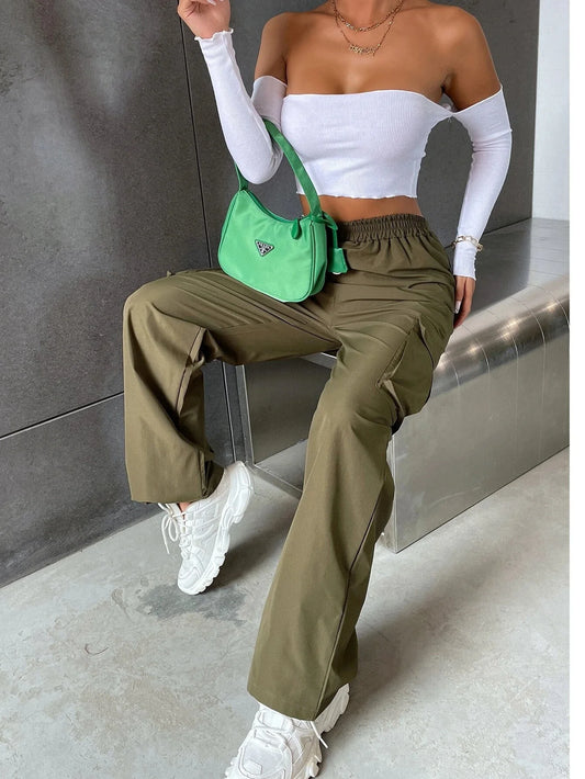 Pantalones Jogger Cargo Mujer | Pantalón Ancho Cintura Alta Casual Elegante y Chic