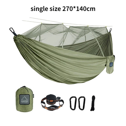 Hamaca Portátil con Mosquitera – Nylon Ligero para Camping y Viajes | Tamaño Individual y Doble