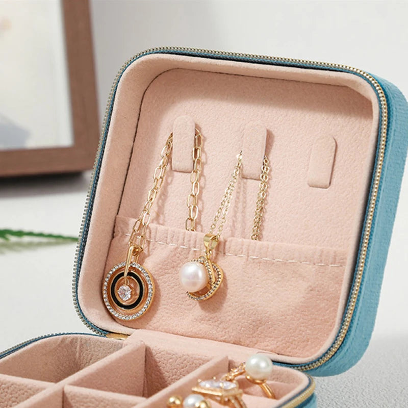 Estuche de Terciopelo para Joyería - Caja Organizadora Portátil con Cremallera para Anillos, Aretes y Collares