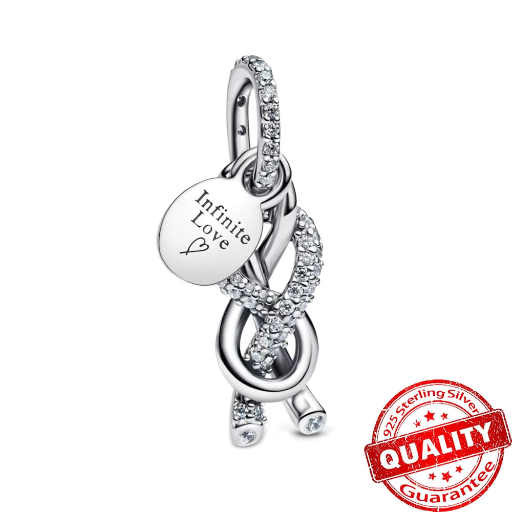 Charm de Plata 925 Trébol Azul Degradado y Flor Iris Rosa – Abalorio Elegante para Pulseras Originales