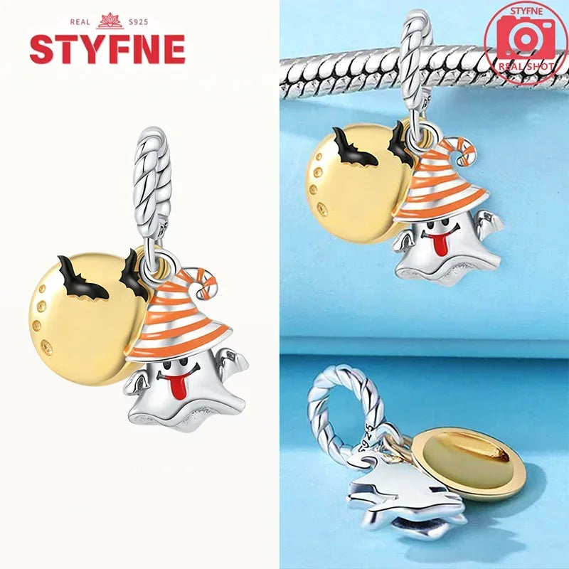 Charm Colgante de Halloween Plata 925 | Bruja Mágica con Efecto Luminoso para Pulsera Original