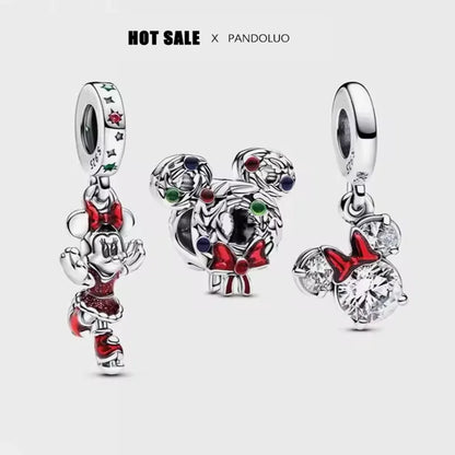 Charm Navideño Disney en Plata 925 – Abalorios Mickey y Minnie para Pulseras Originales Mujer
