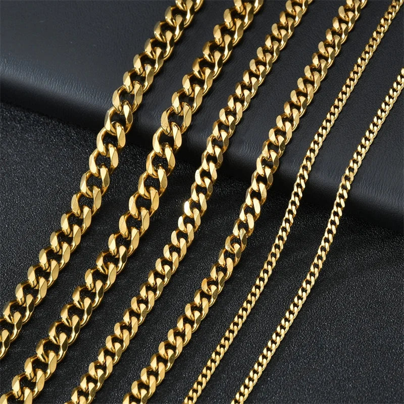Collar Cubano Punk de Acero Inoxidable 316L – Cadenas 3/5/7mm Unisex Negro, Dorado o Acero, Joyería Sólida para Hombres y Mujeres