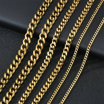 Collar Cubano Punk de Acero Inoxidable 316L – Cadenas 3/5/7mm Unisex Negro, Dorado o Acero, Joyería Sólida para Hombres y Mujeres