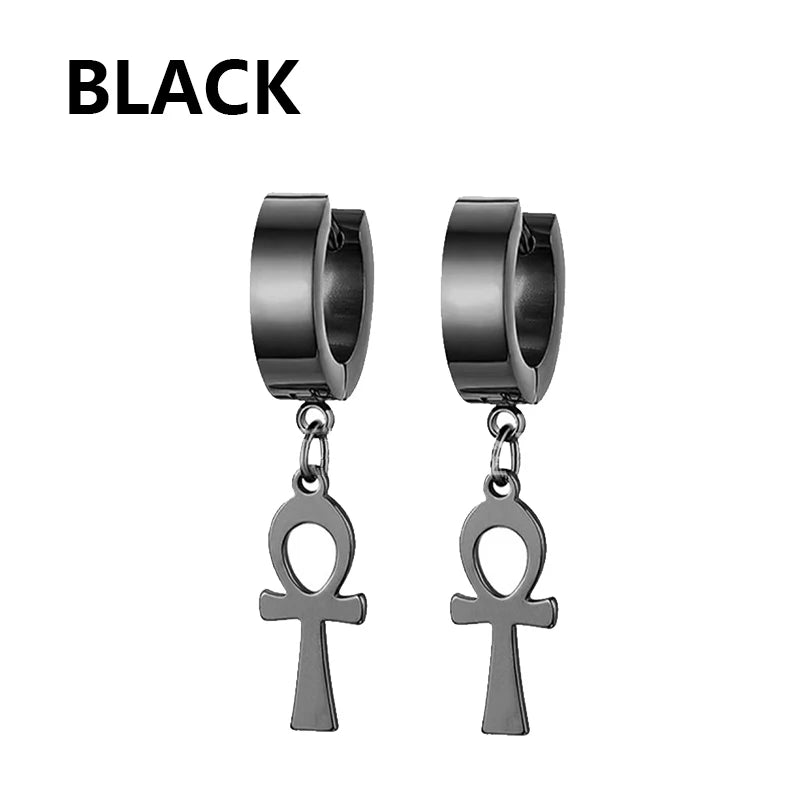 Aretes Punk de Acero Inoxidable Negro – 1 Par de Pendientes Unisex Estilo Hip Hop Vintage