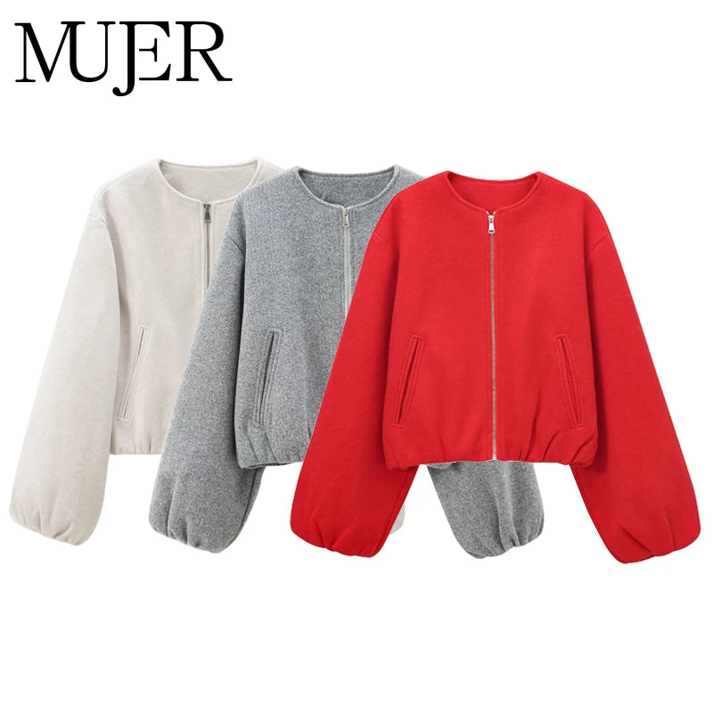 Chaqueta Bomber Roja Mujer | Corta con Cremallera Moda Deportiva Casual 2025