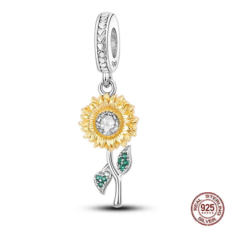 Charm de Plata S925 Mariquita de Siete Puntos y Trébol de la Suerte – Abalorio Colorido y Brillante para Pulseras Originales