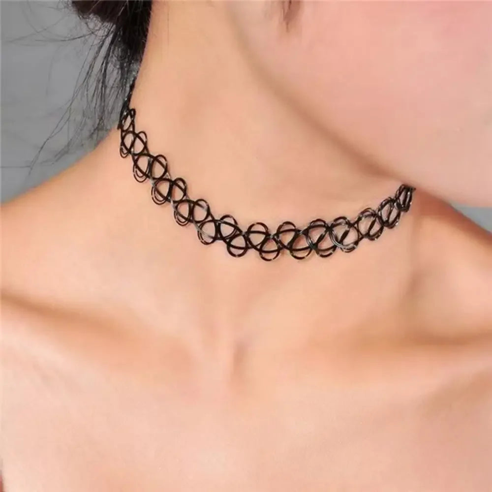 Collar Choker Gótico Negro Vintage – Gargantilla Trenzada Elástica para Mujer Estilo Punk y Moda Alternativa