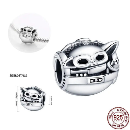 Charm Star Wars Mandalorian en Plata 925 – Abalorio Yoda y Casco Mandalorian para Pulsera Original Mujer