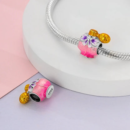 Charm Botella de Perfume en Plata 925 con Corona Rosa – Abalorio Romántico para Pulseras Tipo Qikaola, Regalo San Valentín