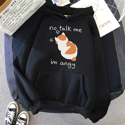 Hoodie Oversize Mujer Algodón | Sudadera Gato Enojado Hip Hop Streetwear Casual