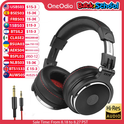 OneOdio Auriculares DJ Profesionales Studio – Hi-Res Audio, Cableado, Micrófono, Over-Ear