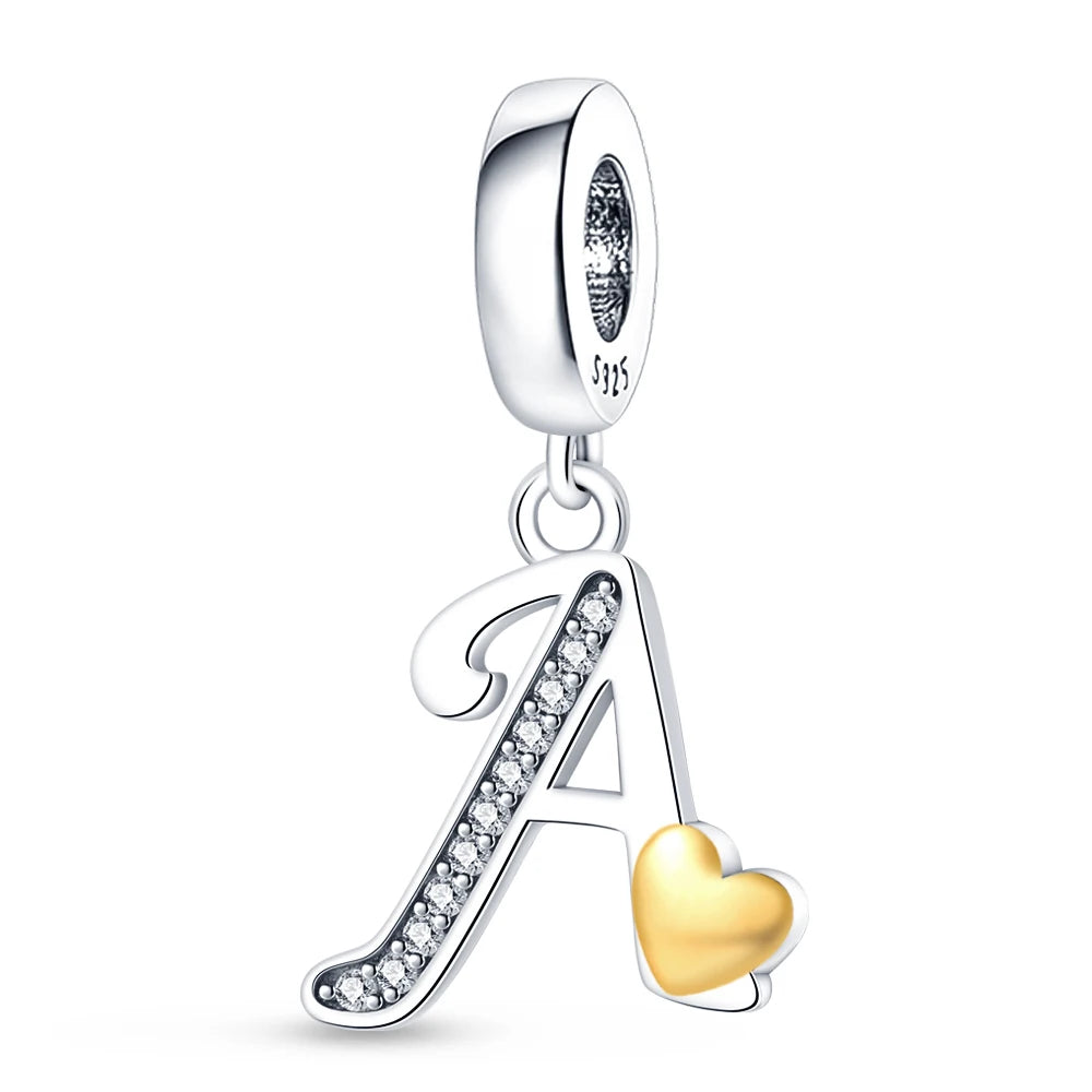 Charm letras alfabeto inglés de plata 925 – Colgante inicial A-Z para pulsera tipo Pandora, joyería DIY personalizada
