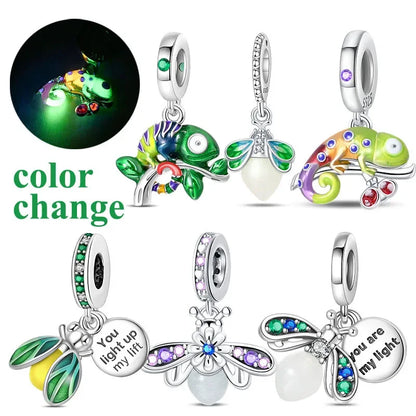 Charm Camaleón Luminoso en Plata S925 | Brilla en la Oscuridad | Compatible con Pulsera Pandora Original
