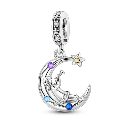 Charm Corazón Mamá e Hija en Plata 925 – Colgante Clásico para Pulseras Tipo Pandora, Regalo Día de la Madre