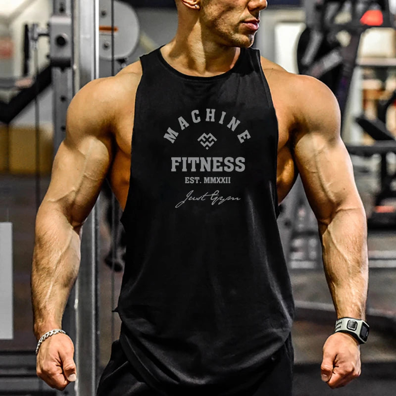 Tank Top "MACHINE FITNESS" para Hombre – Camiseta Sin Mangas de Bodybuilding, Gym y Workout, Algodón y Singlet Muscle