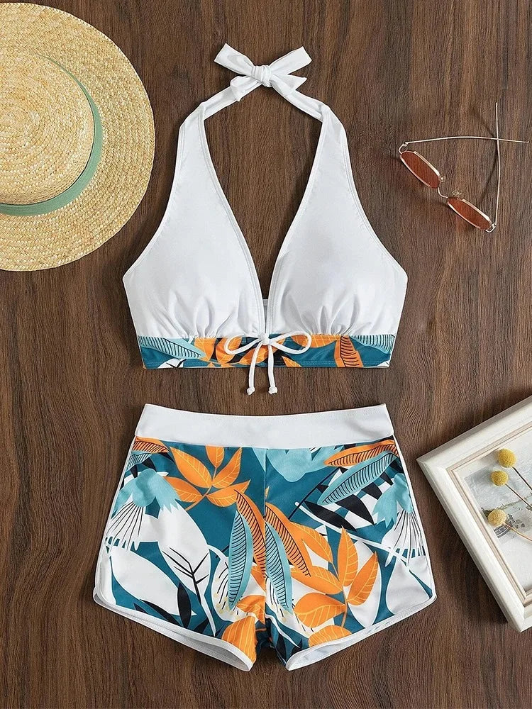 Bikini Halter Mujer 2 Piezas | Traje de Baño Estampado Cintura Alta Verano