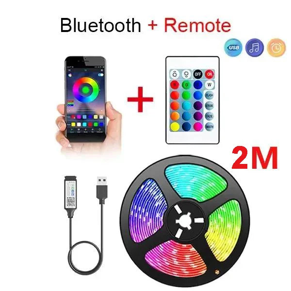 Tira LED SMD5050 USB RGB – Luces Bluetooth para TV, Escritorio y Dormitorio 1/2/3/5M