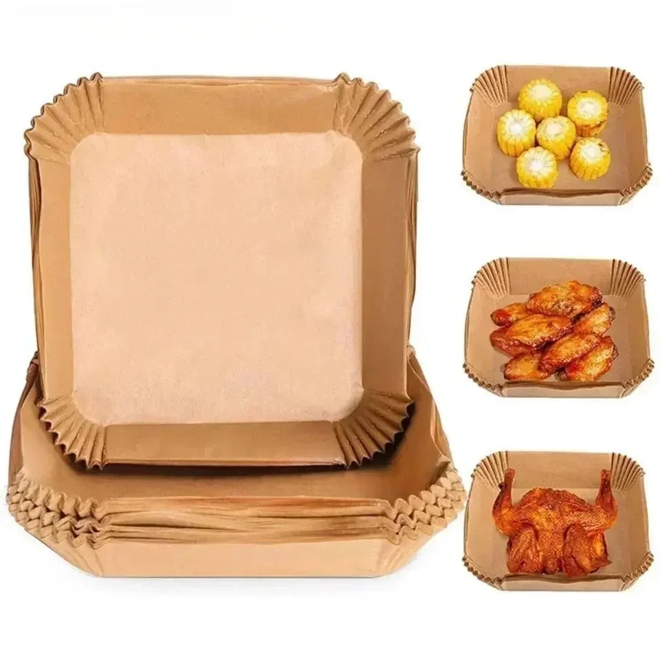 50/100 Pcs Papel para Freidora de Aire 🍴 Desechable Antiadherente con Revestimiento de Silicona | Papel Absorbente de Aceite para Hornear y Cocinar