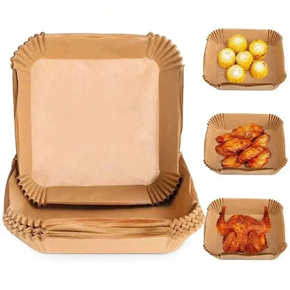 50/100 Pcs Papel para Freidora de Aire 🍴 Desechable Antiadherente con Revestimiento de Silicona | Papel Absorbente de Aceite para Hornear y Cocinar