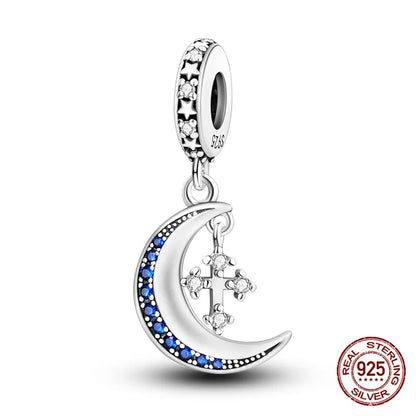 Charm luna y estrellas luminoso plata 925 – Abalorio brillante para pulsera tipo Pandora mujer