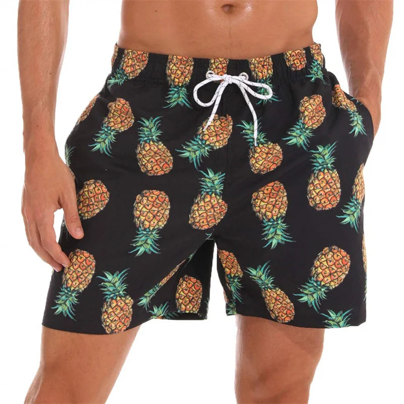Bañador Hombre Piña 3D | Shorts Playa Hawaianos Verano Secado Rápido – Surf y Natación Tropical