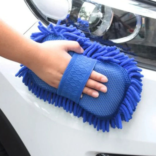 Esponja de Microfibra Azul para Lavado de Autos | Guante de Limpieza Absorbente, Suave y Antirayaduras