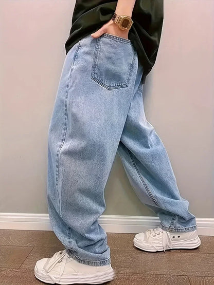 Jeans Casual Oversize Baggy para Hombre – Pantalones Denim Rectos Pierna Ancha Luz Azul Y2K Streetwear Primavera Otoño