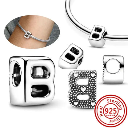 Charm Letras A–Z Plata 925 | Alfabeto Completo | Compatible Pandora Pulseras DIY