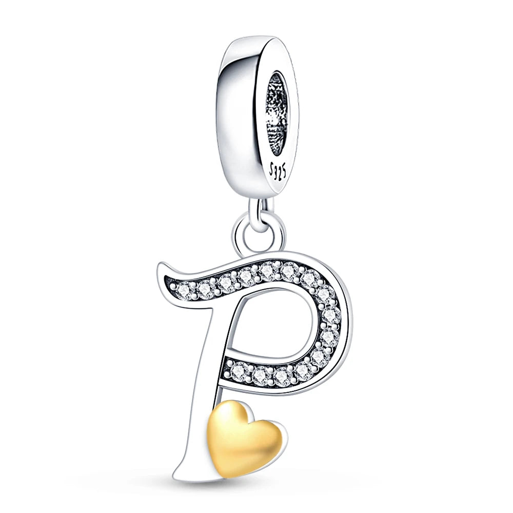 Charm letras alfabeto inglés de plata 925 – Colgante inicial A-Z para pulsera tipo Pandora, joyería DIY personalizada