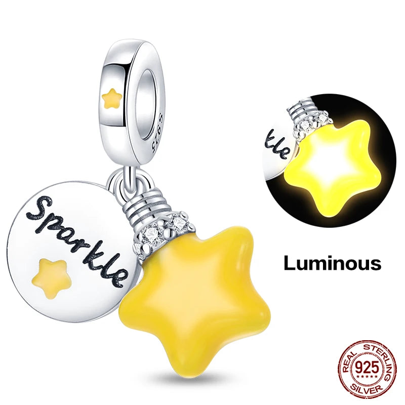 Charm camaleón y luciérnaga que brilla en la oscuridad – Plata 925 para pulsera tipo Pandora, joyería DIY única