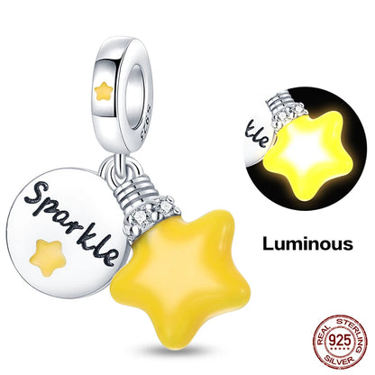 Charm camaleón y luciérnaga que brilla en la oscuridad – Plata 925 para pulsera tipo Pandora, joyería DIY única