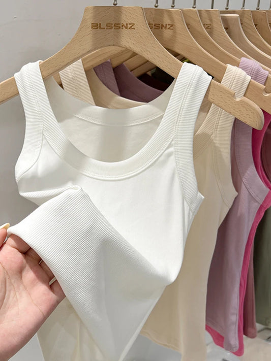 Top Básico de Tirantes para Mujer Verano 2025 | Camiseta de Punto Elástica sin Mangas con Cuello Redondo