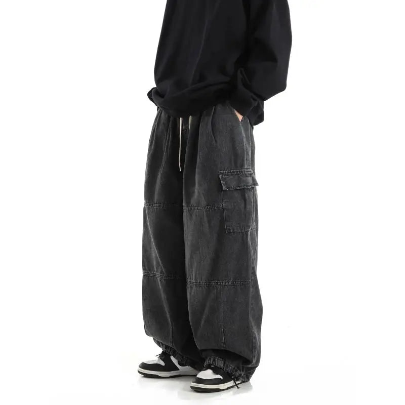 Jeans Cargo Negros Y2K para Hombre – Pantalones Baggy Oversize Streetwear Casual Pierna Ancha Estilo Hippie Vintage Denim