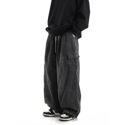Jeans Cargo Negros Y2K para Hombre – Pantalones Baggy Oversize Streetwear Casual Pierna Ancha Estilo Hippie Vintage Denim