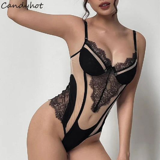 Body Mujer 2025 | Lencería Sexy de Encaje y Malla con Escote Profundo