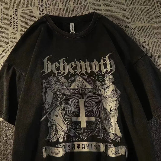 Camiseta Oversize Unisex Anime Gótica | Estampado Demonio Vintage Y2K Manga Corta